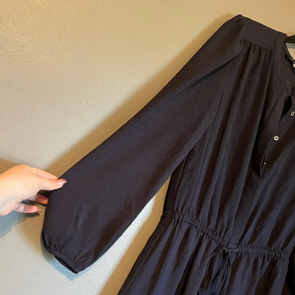 NWOT Tommy Hilfiger Sz 6 Womens Black Long Sleeve Drawstring Shirtdress Ret $129